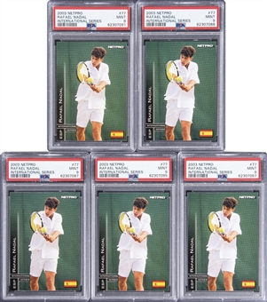 2003 Netpro International Series #77 Rafael Nadal PSA-Graded Rookie Card Collection (5 Different) Featuring PSA MINT 9 Examples!